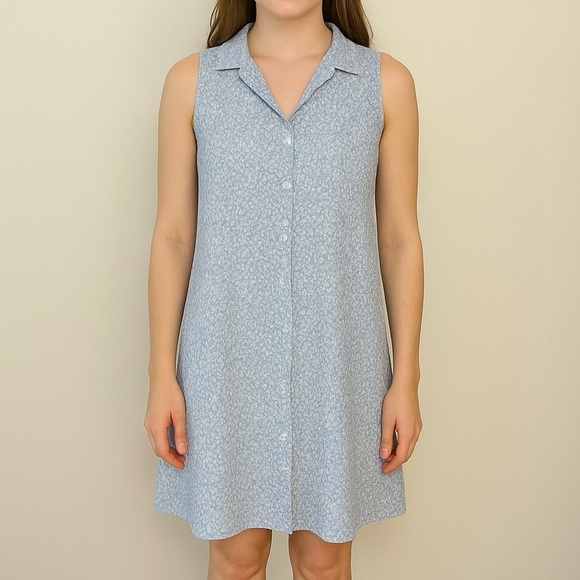 Joie Dresses & Skirts - Joie Sleeveless 100% Cotton Blue White Floral Button Down Shirt Dress Size small
